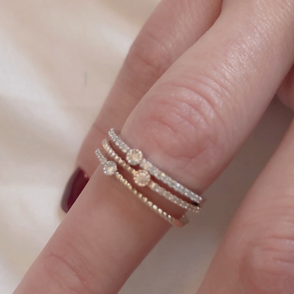 Jewelry - 14k gold triple ring diamond set size 7